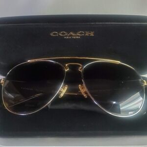 Coach HC7069 L1614 Gold Aviator Polarized Sunglasses Gold Silver Tortoise & Case